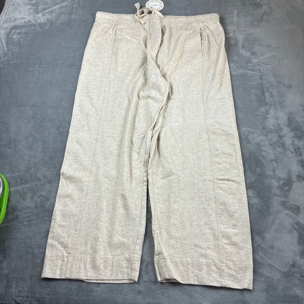 NWT Umgee Womens Sz 2XL Oatmeal Linen Blend Wide Leg Drawstring Pants Lagenlook